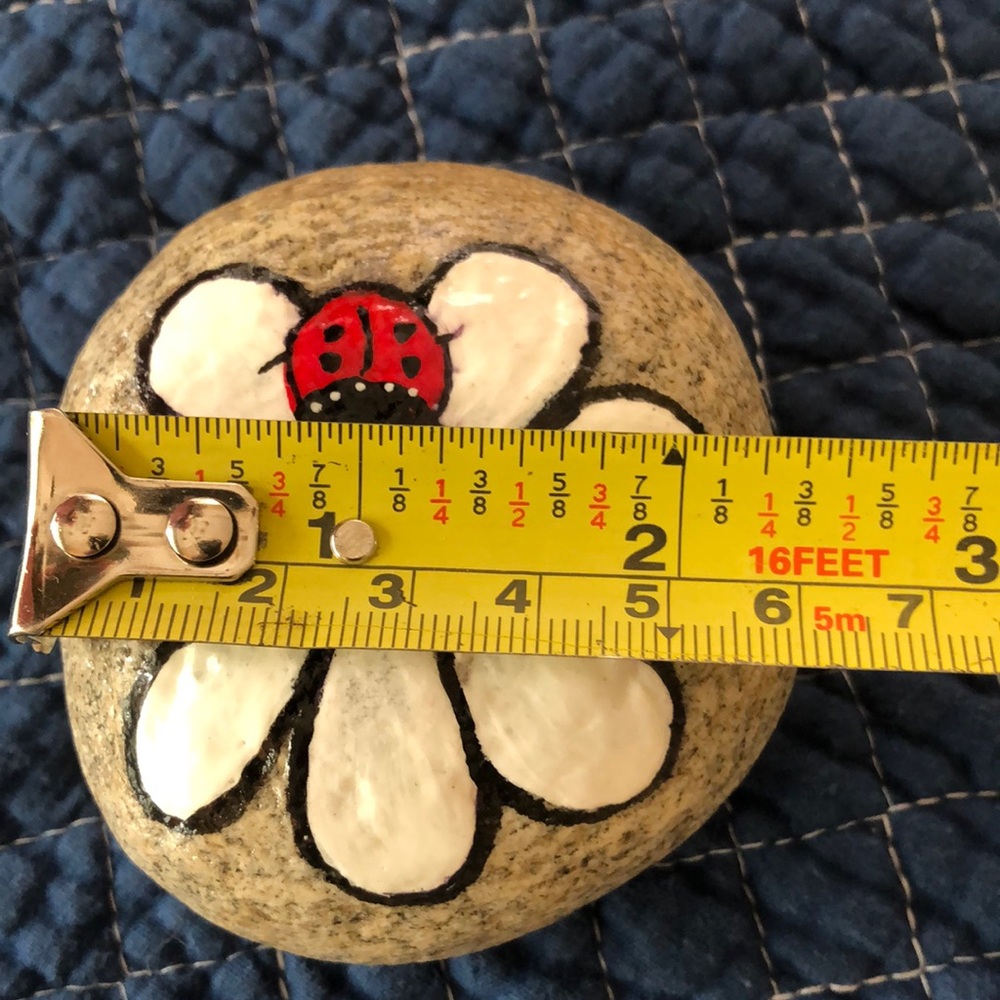 HAND PAINTED LADYBUG DAISY ROCK - Picture 6 of 7